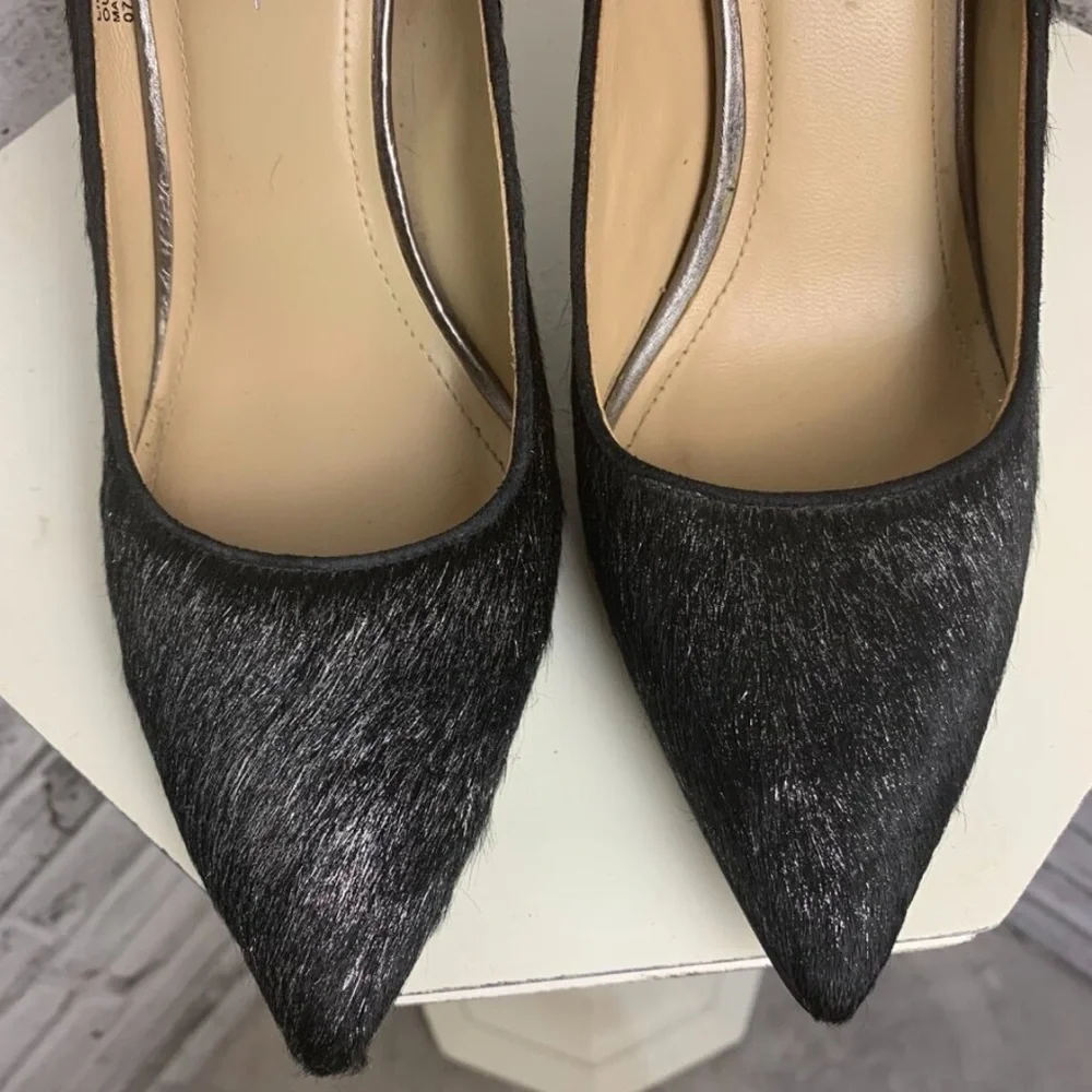 Kenneth Cole Black Mohair Ankle Strap Pointed Stiletto Heels EUC
